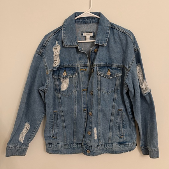 FOREVER 21 - Oversized Distressed Denim Jacket - Picture 1 of 2